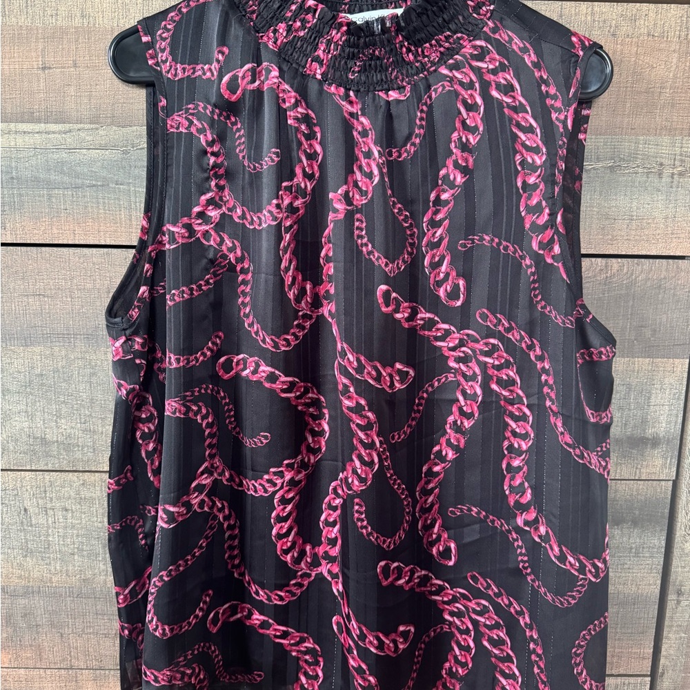 Calvin Klein Pink Sleeveless Boxy Blouse with Mandarin Collar